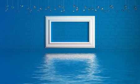 Empty frame in blue flood minimalist interiorの写真素材