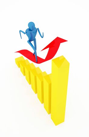 Person going up on a rising red arrow の写真素材