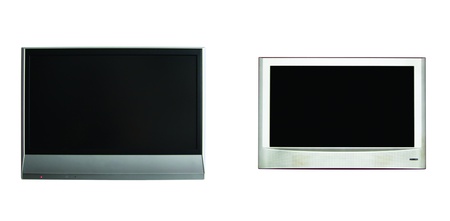 Two LCD screens isolated on white.の写真素材