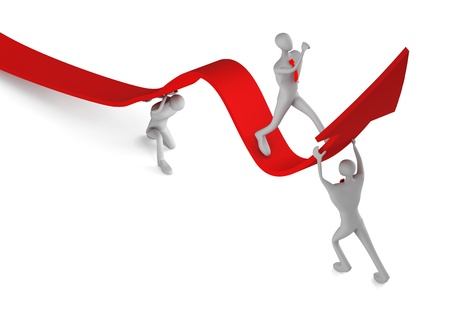 3d persons turning the arrow on the upside and man who going upの写真素材