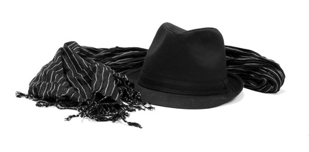 Black hat with striped muffler の写真素材
