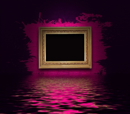 Frame with splashes on a dark wallの写真素材