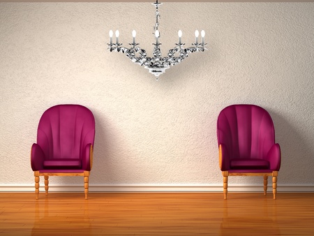 Two luxurious chairs in minimalist interior の写真素材