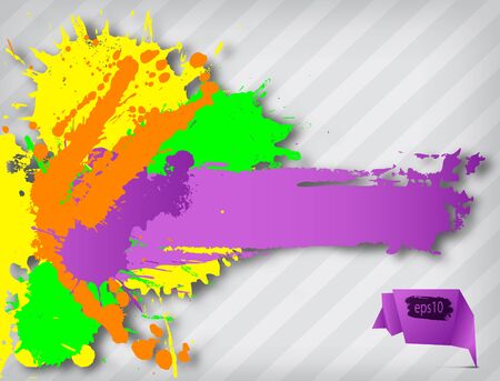Grunge blank banner with multicolored splashes on a stripped backgroundのイラスト素材