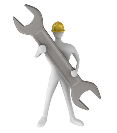 3d man standing with a wrenchの写真素材