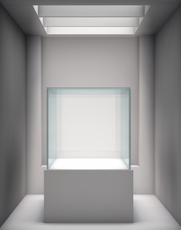 3d glass showcase and niche for exhibit in the gallery の写真素材