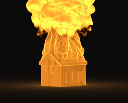 3d house in the fire conceptの写真素材