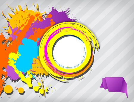 Grunge blank banner with multicolored splashes on the stripped background のイラスト素材