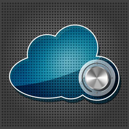 Chrome volume knob with transparency cloud computing icon plate on the metallic backgroundのイラスト素材