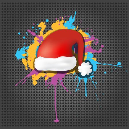 Cute grunge Red Santa Claus Hat on the metallic background のイラスト素材
