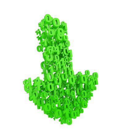 Green download arrow symbol made from numbers isolated on white の写真素材