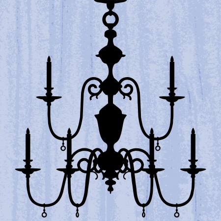 silhouette of luxury chandelier on a scratched blue wallpaper/ template design of invitation with chandelier のイラスト素材