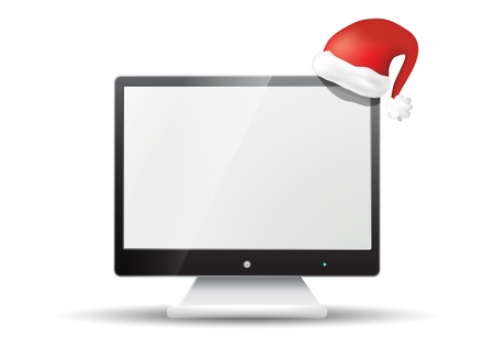 Flat screen tv with santa claus hat isolated on white backgroundのイラスト素材