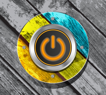 orange power button icon on the colorful wooden striped backgroundのイラスト素材