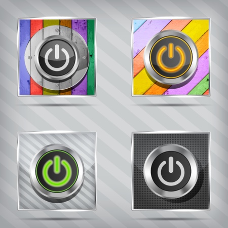 set of power buttons on the striped background のイラスト素材