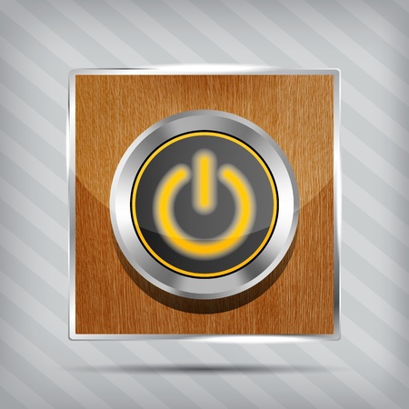 orange power button icon on the wooden background のイラスト素材