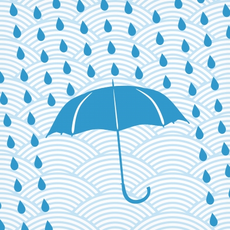 blue umbrella and rain drops on the waved background のイラスト素材