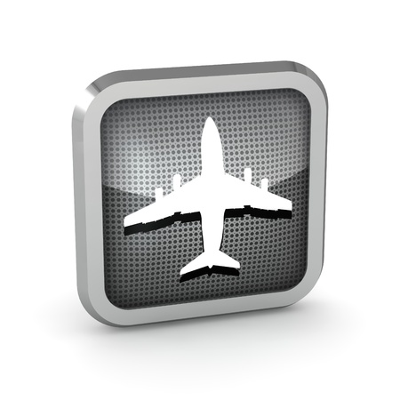 metallic airplane icon on a white backgroundの写真素材