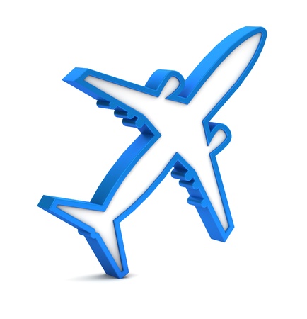 blue airplane icon on a white backgroundの写真素材