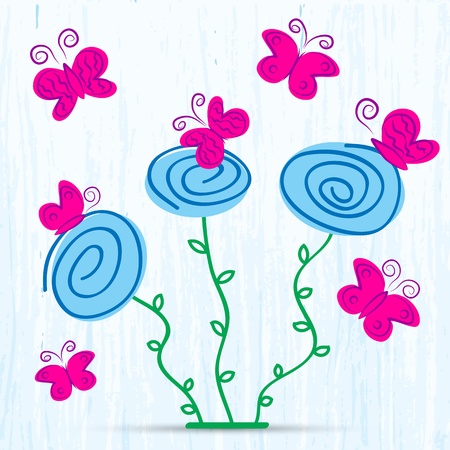 illustration of abstract spring flowers with butterflysのイラスト素材