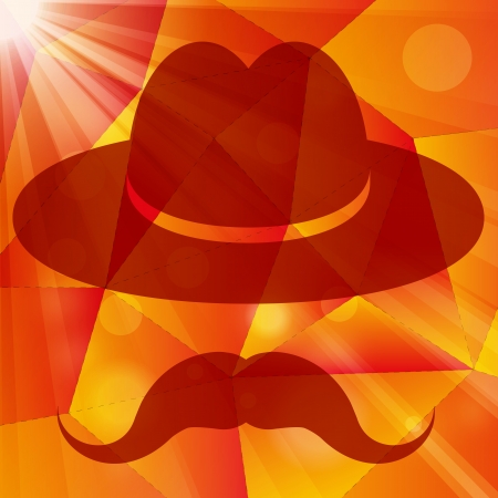 Hat with mustache on a red abstract geometrical backgroundのイラスト素材