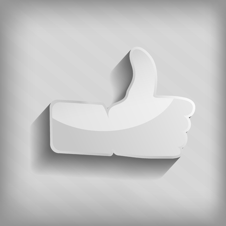 Thumbs up paper sign on striped background. Like symbol used in a social networksのイラスト素材