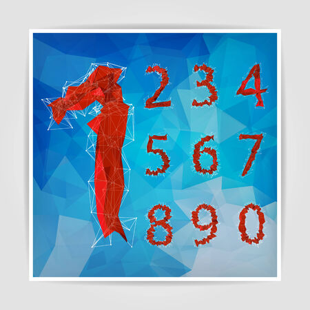 abstract red modern triangular set of numbers on a blue geometric backgroundのイラスト素材