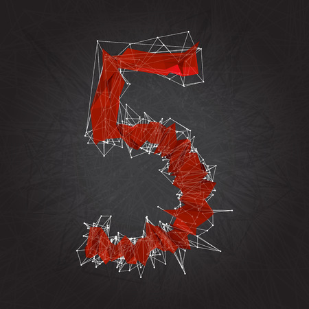 abstract red modern triangular sign of number five on a black geometric backgroundのイラスト素材