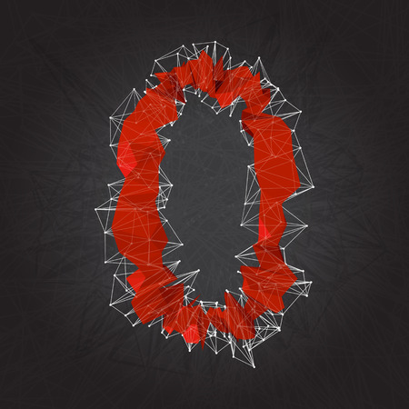 abstract red modern triangular sign of number zero on a black geometric backgroundのイラスト素材