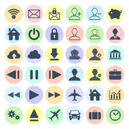 Modern flat icon set of web, multimedia and business icons on a white backgroundのイラスト素材