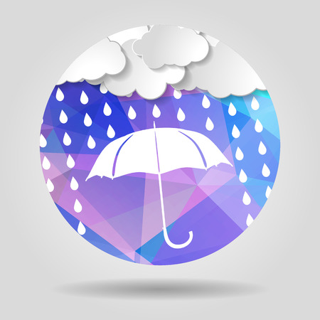 umbrella with clouds and rain drops on the Abstract geometric circular shape with triangular faces for graphic designのイラスト素材