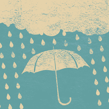 vintage clouds with umbrella and rain drops on a blue backgroundのイラスト素材