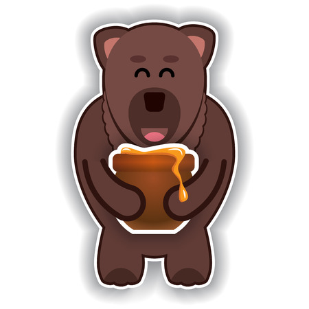 happy cute bear with pot of honey on a white backgroundのイラスト素材