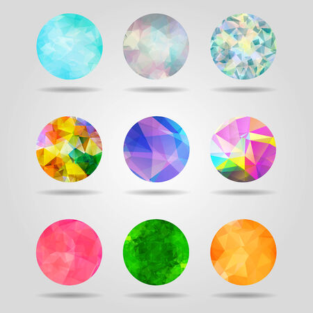 set of abstract colorful geometric spherical shapes from triangular faces for graphic designのイラスト素材
