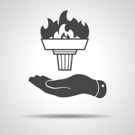 flat hand represents black torch with flame iconのイラスト素材