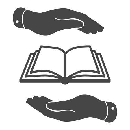 book icon in flat hands - vector illustrationのイラスト素材