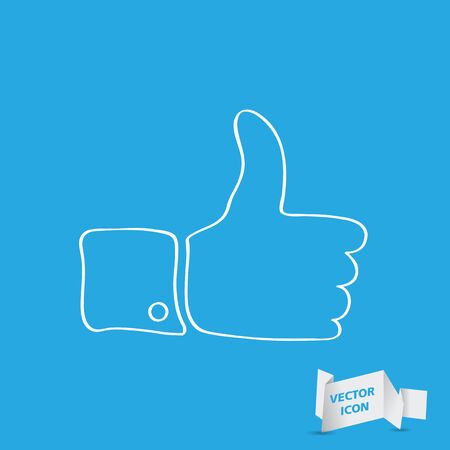 white linear thumbs up sign on blue backgroundのイラスト素材