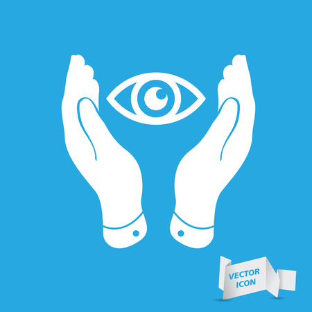 two hands take care of the eye icon - protecting vector illustrationのイラスト素材