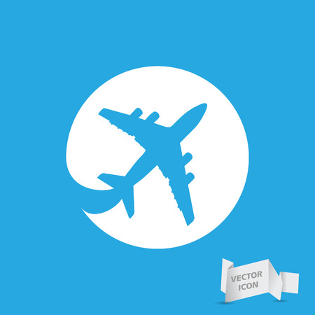 white flat airplane pictogram on a blue backgroundのイラスト素材