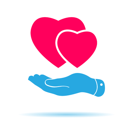 flat hand with pink hearts icon - vector illustrationのイラスト素材