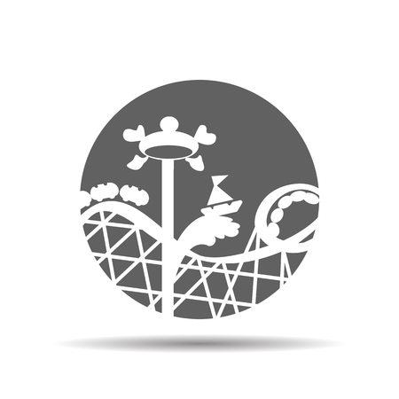 black roller coaster icon or amusement ride icon on a grey backgroundのイラスト素材