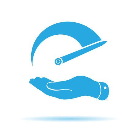 flat hand with Tachometer icon. Vector illustrationのイラスト素材