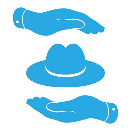 two hands with blue hat icon - vector illustrationのイラスト素材