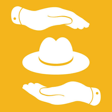 two hands with white hat icon - vector illustrationのイラスト素材