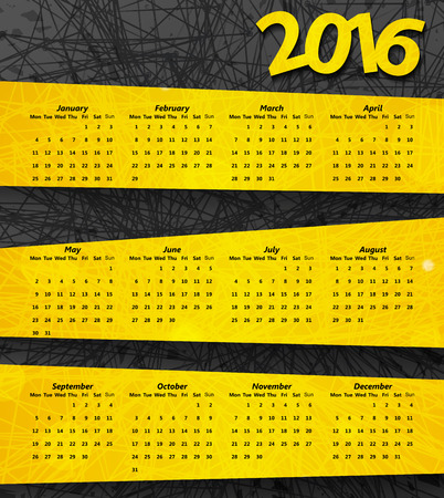 2016 year calendar on the abstract dark background with yellow lines and stripes. Vector illustration.のイラスト素材