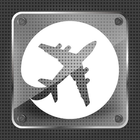 Glass flat airplane pictogram on a metallic backgroundのイラスト素材