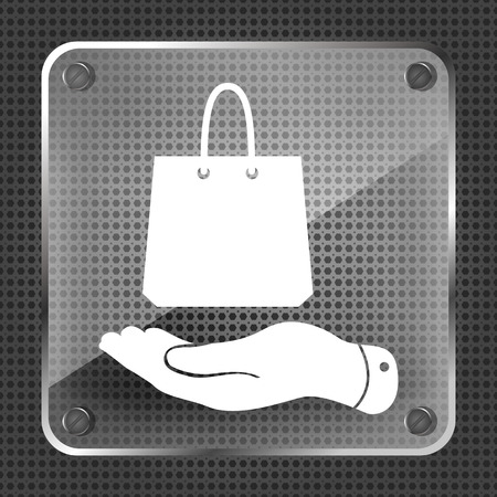 Glass flat hand shows the shopping bag icon on a metallic backgroundのイラスト素材