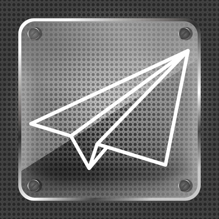 Glass linear paper plane icon on a metallic backgroundのイラスト素材