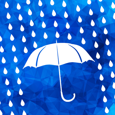 white umbrella and rain drops on a Blue Triangular Polygonal backgroundのイラスト素材