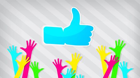 Happy hands with thumbs up symbol on a striped backgroundのイラスト素材